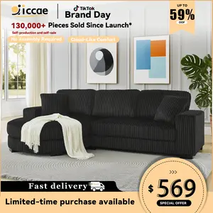 【New Year Special Discount】 [3 Sub-Packages] Niccae Convertible Teddy Fabric Foam Sleeper Sofa with 6 Pillows, Corduroy Tufted L-Shaped Modular Sectional with Ottoman, Left & Right Placement for Living Room, Bedroom, Office, Apartment
