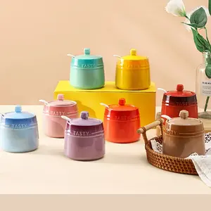Nordic-style colorful ceramic seasoning jars, creative gradient kitchen seasoning containers for salt, sugar, and spices