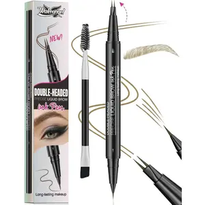 Microblading Eyebrow Pencil - Eyebrow Pencil 2 in 1 Dual-ended Eyebrow Pencil with 2-prong Micro-prong Applicator and Precision Brush for Natural Eyebrow Shape that Lasts All Day
