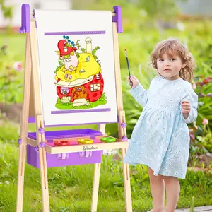 【Kids Gifts】Art Easel for Kids,Adjustable Wooden Kids Art Easel with Paper Roll,Double-Sided Magnetic Toddler Easels,Dry Erase Whiteboard and Chalk Board,Toys for 3 4 5 6 7 8 9 10 Year Old Girl Boy Gift