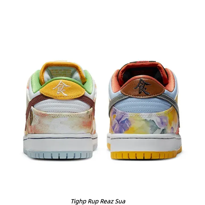 Watercolor Food Print Asymmetric Two Different Foot Low Top Retro Skate Shoes Cushioned Non Slip Mixed Color Rubber Outsole Sports Sneakers Unisex