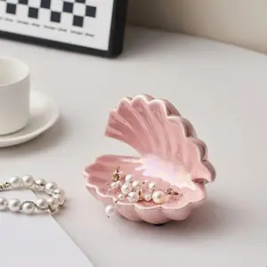Ceramic Creative Shell Jewelry Dish, Earring Storage Display Plate, Vanity Craft Ornament, Small Decorative Piece for Dressing Table, Organiser, Jewelry Box