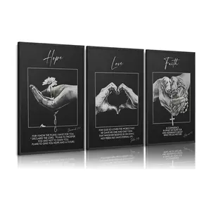 3pcs/set Bible Verse Christian Canvas Wall Art Faith Hope Love Inspirational Quotes Picture Black Biblical Poster Jeremiah 29 and John 3 Scripture Painting Print Artwork for Living Room Office, Unframed