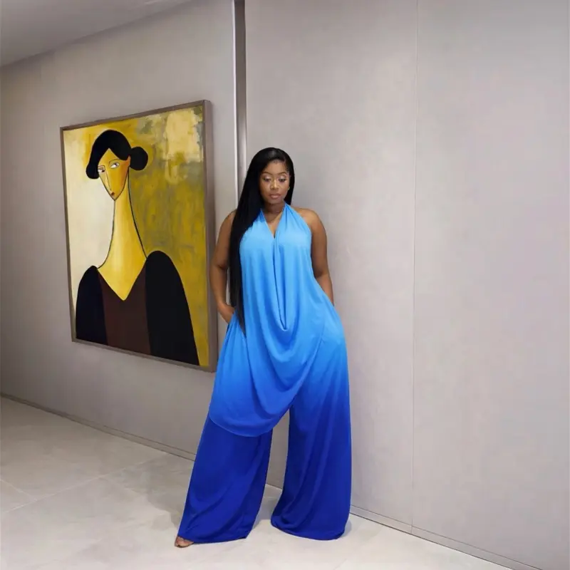 Women's Monaco 2-Piece Peplum Set - Chic, Soft Sleeveless Halter Drape Top, Flowing Wide-Leg Trousers, Lightweight Breathable Fabric, True Size Fit for Evening Events, Elegant, Flowing Layered Peplum, Evening Wear, Clothes, Loose-Fitting