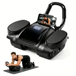 4 Wheel Auto Rebound Ab Roller Wheel with Digital Fitness Tracker, Phone Holder & Soft Elbow Support, Multifunctional Abdominal Workout Machine, All Core Trainer, Home Gym Home Workout Exercise Equipment for Men Women Beginners