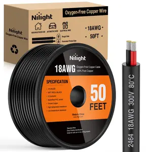 Nilight 50FT 18AWG Oxygen-Free Copper Wire Red Black Electrical Wire Stranded PVC Cord 2 Conductor Parallel 300V DC Flexible Extension Cords for LED Strips Lamps Lighting Cable Home