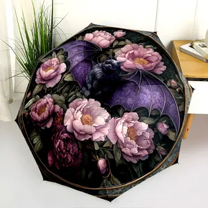 Bats and flowers (4) New printed universal umbrella, automatic folding umbrella, portable foldable travel umbrella, outdoor umbrella, Portable Rain Umbrella, Black Friday, Christmas, and birthday gift.