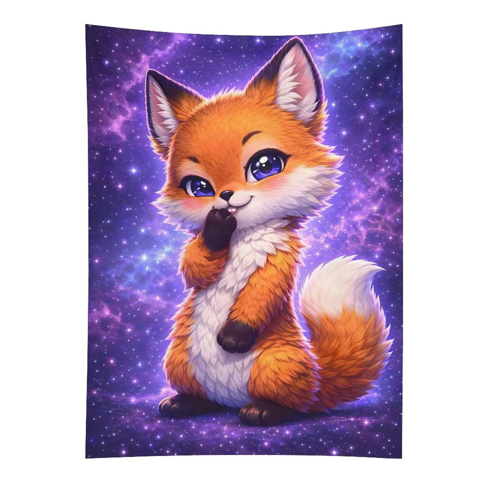 Cute Fox Galaxy Tapestry Kawaii Woodland Animal Wall Hanging Decor