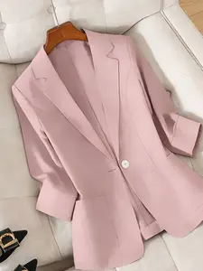 A women's pure color linen thin lightweight Breathable temperament high-end sense of seven-eighths sleeve Fitted suit jacket, suitable for spring and summer, suitable for daily wear.