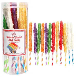 Fusion Select Crystal Rock Candy Sticks – 12 Assorted XL Sugar Lollipops – Individually Wrapped Colorful Snacks & Party Favors for Kids