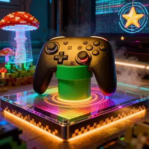 Pipe Design Game Controller Stand with Card Storage, Compatible with Nintendo Controllers, Holds Up to 7 Game Cards