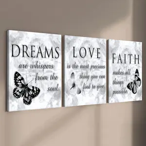 3 Count Wooden Frame Canvas, Dreams, Love, Faith Inspirational Poster, Perfect Living Room Decoration, Fashion Family Poster, Modern Art, Hallway Mural, Apartment Dormitory Poster, High Definition, Waterproof, Art, Wooden Wall Art, Modern Home Decoration