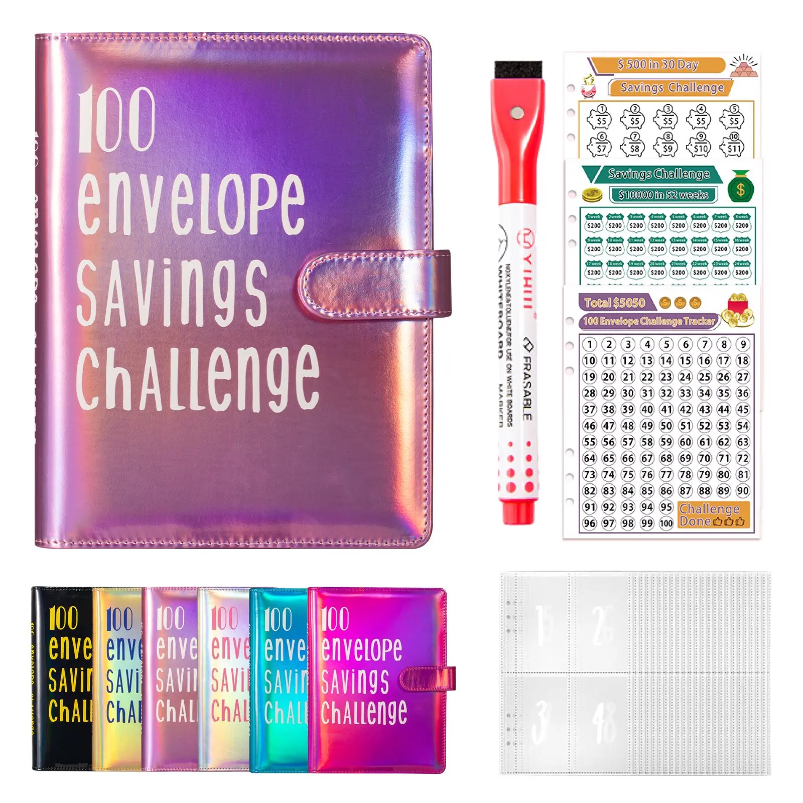 100-Day Money Saving Challenge Binder with Envelope System, Savings Tracker Organizer, Financial Goal Budget Planner, Office Stationery & Postal Supplies Accessory