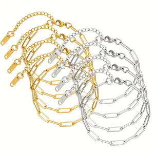 10 pieces of stainless steel 6.29-inch paper clip bracelet set, adjustable bracelet, suitable for jewelry making. The bracelet pendant uses lobster clasps, in a combination of gold and silver. Bracelet set