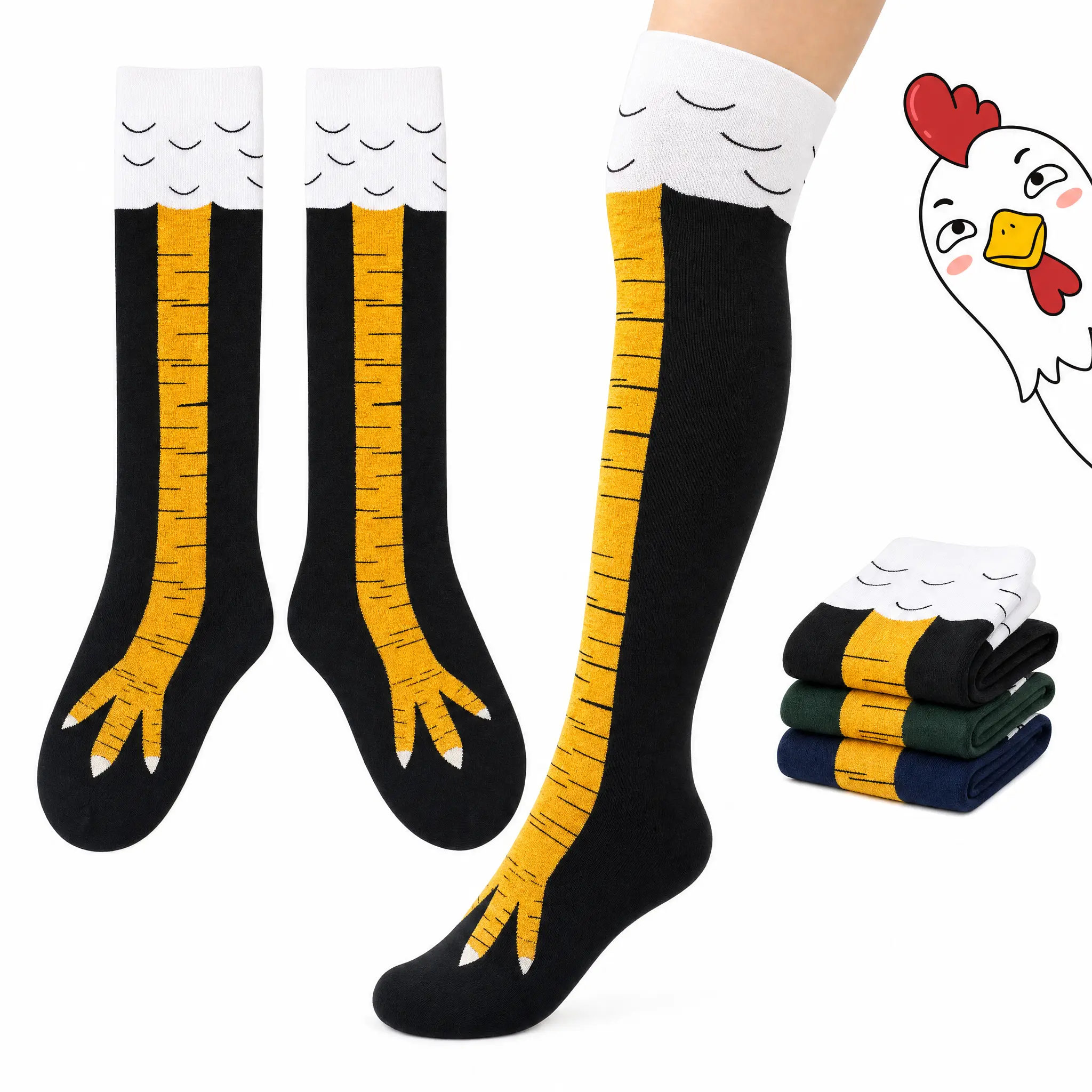 HIGH-Stretch & Breathable UNISEX Funny Chicken Leg Socks, Novelty Animal Paw Knee-High Socks, Cute Claw Design Costume Socks, Creative Fun Gift for Men & Women, Halloween Party, Gym & Casual Wear