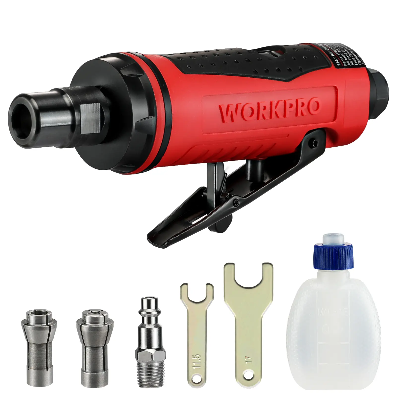 #fathersdaygift WORKPRO 1/4-Inch Pneumatic Straight/Air Angle Die Grinder, 25000RPM, Air-Powered Die Grinder for Grinding, Cutting, Polishing, Welding Repair, Deburring, 1/4" & 1/8" Collets Included