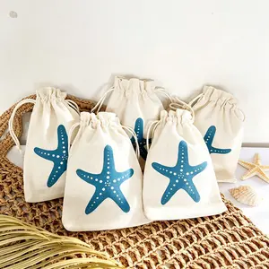 5 pieces Starfish Favor Bags Hawaii Ocean baby shower Cruise Nauti Boat Nautical Coastal Themed Boy Girl first 1st 2nd 3rd 4th 5th Birthday Beach Wedding Bachelorette hen do Party Bridal Shower hangover kit bags Guests welcome thank you Souvenirs gift
