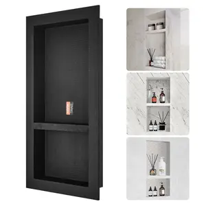 VEVOR Shower Niche Ready for Tile 16x 32, Double Shelf Organizer, Square Corners Wall-inserted Niche Recessed, Sealed Protection Modern Soap Storage Niche for Shower Bathroom, Black