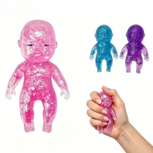 3PC Baby Squishy Glittery,Sugar Filled Squishy Slow Rising Squishies Baby,Sensory Fidget Toys for Stress Relief,Soft Cute Squeeze Stretch Decompression Doll for Teens Party Favors Gifts Desk Decor(Blue/Pink/Purple)