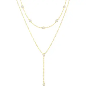 Moodear Lariat Necklace for Women Trendy Layered Dainty Long Chain Pendant Cute CZ Y-Shaped for Mother's Day Gifts Jewelry Jewellery
