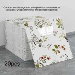20 marble peeling and pasting waterproof PVC shower wallboard bathroom tailgate tiles are pasted on the walls of bedroom and kitchen 11.8 inches x11.8 inches (floral pattern, 19.4 square feet).