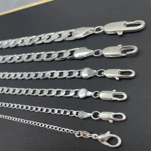Men's Silver Color Necklace 2/4/6/8/10/12MM 40-75cm Face Chain Necklace Lobster Clasp Men Women Engagement Jewelry Gifts