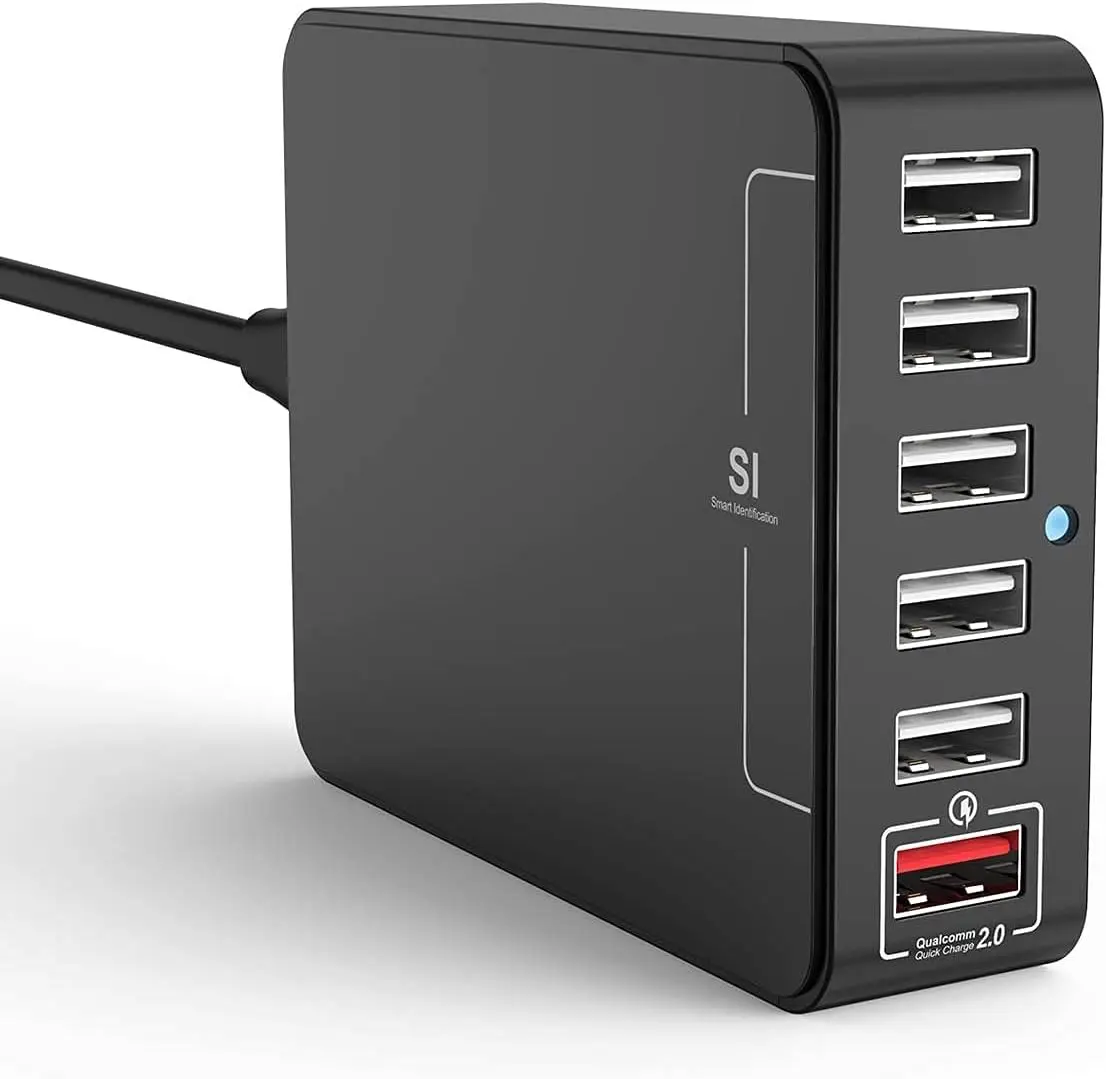 USB Desktop Charger, 6-Port USB Charging Station, Charger Hub, Multiple USB Charger, USB Power Adapter for iPhone X,7, iPad, Samsung Galaxy S8 S8 Edge, LG G5, Nexus All Smartphone