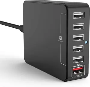 USB Desktop Charger, 6-Port USB Charging Station, Charger Hub, Multiple USB Charger, USB Power Adapter for iPhone X,7, iPad, Samsung Galaxy S8 S8 Edge, LG G5, Nexus All Smartphone