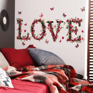 A Valentine's Day flower vine love wall sticker for bedroom, living room, entrance, and staircase background wall home decoration, self-adhesive Floral Pattern Sticker M16024-YJ