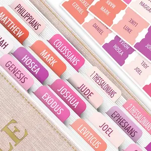 Pink Bible Tabs, 90 Large Print Bible Index Tabs for Study Bible, Laminated Easy-to-Read Label, Christian Gift for Women, Men, Kids