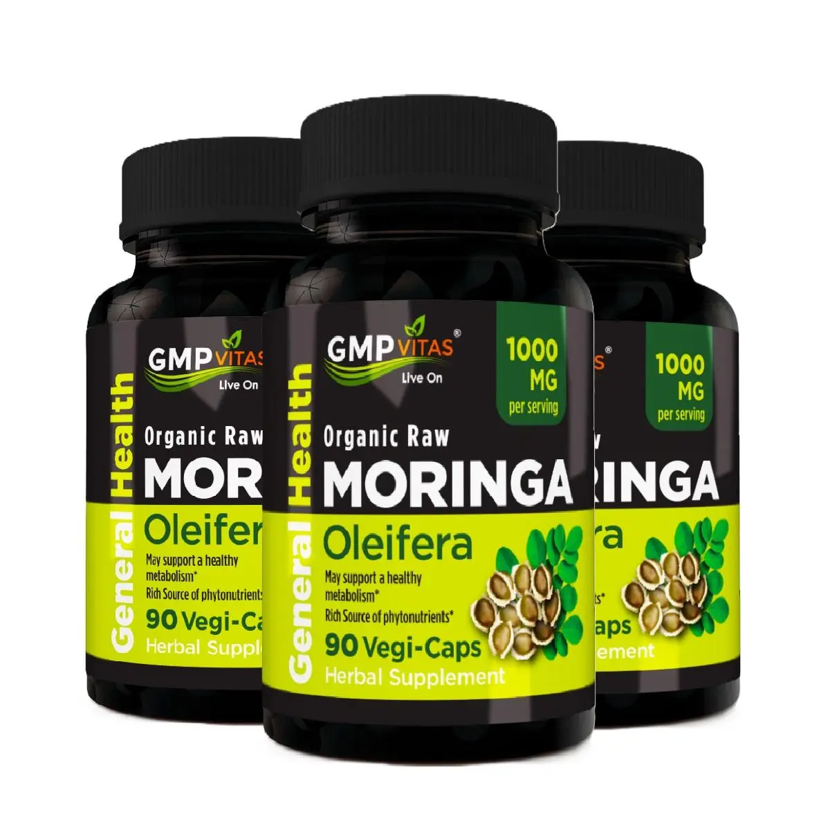 3-pack GMP Vitas Organic Moringa Capsules. Moringa Leaf. Energy, Metabolism, & Immune Support. 90ct. 1000mg Caps formamas