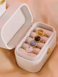 Boho Vintage Stone Ring Set, Handmade Copper Wire Wrap, Tiger Eye, Crystal, Moonstone, Unisex Fashion Jewelry, Natural Gemstone Ring