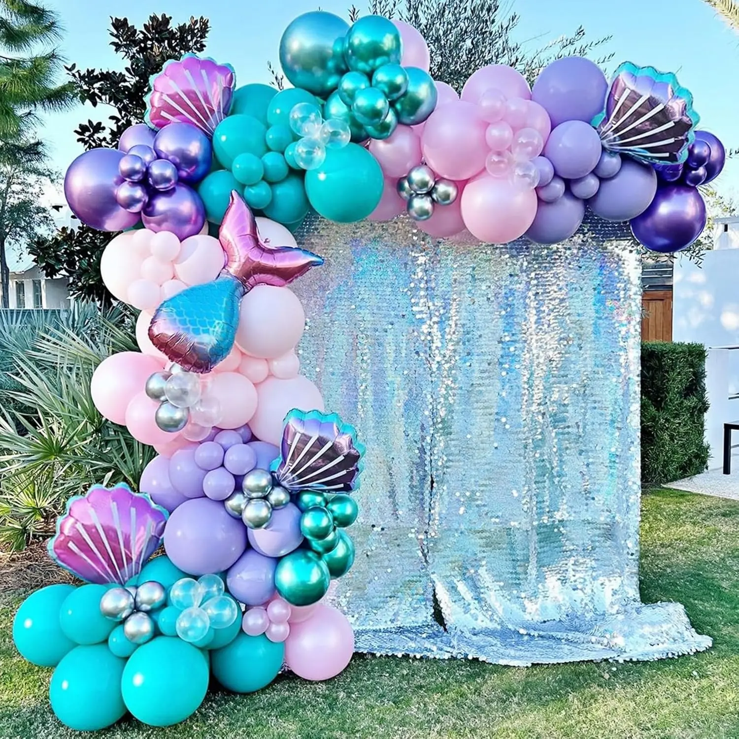 Party Balloon Arch Kit, 154Pcs Green Purple Little Mermaid Party Decorations Balloon Garland, Under the Sea Summer Birthday Party Supplies for Girls