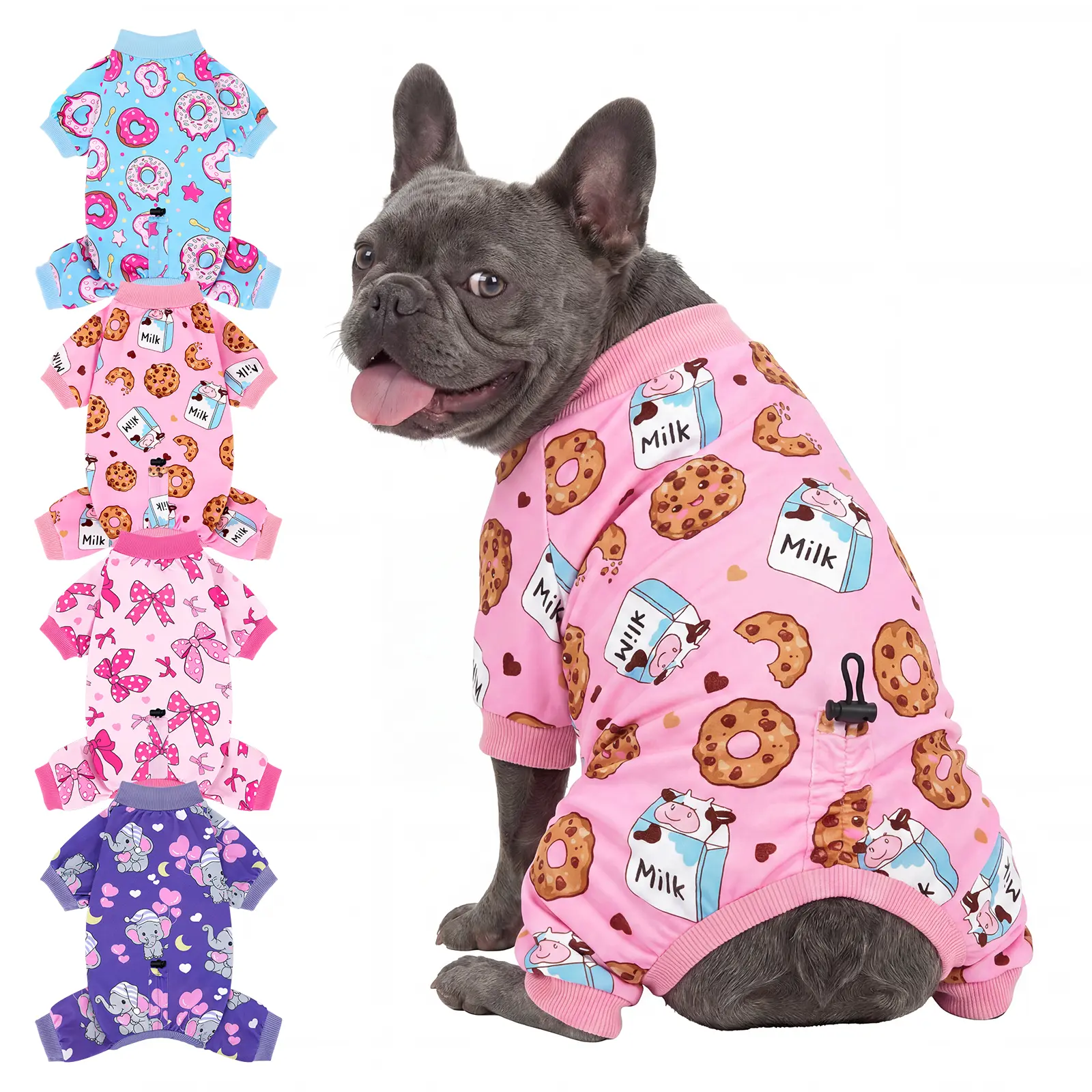 XPUDAC 4-Pack Adjustable Back Length Dog Pajamas - Soft Stretchy Puppy Onesies for Small, Medium, Large Dogs & Cats - Breathable Elastic Pet Clothing with Drawstrings, Machine Washable,Summervibes,Petloves Calming