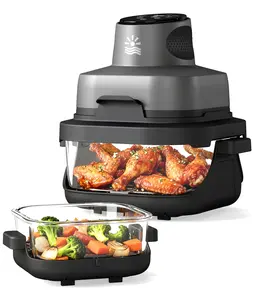 Extra Large Air Fryer - Oil-Less Crispy Cooking for Healthier Meals, 4-in-1 Portable Glass Air Fryer - 1500W, 4.2QT & 1.6QT Dual Glass Containers with Lids Ice Making Machine Frozen Yogurt Maker