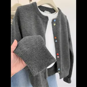 Plus Size Women's Colorful Button Casual Long Sleeve Cardigan Sweater, Loose Fit Knitwear for All Seasons, Stylish Ladies Fashion