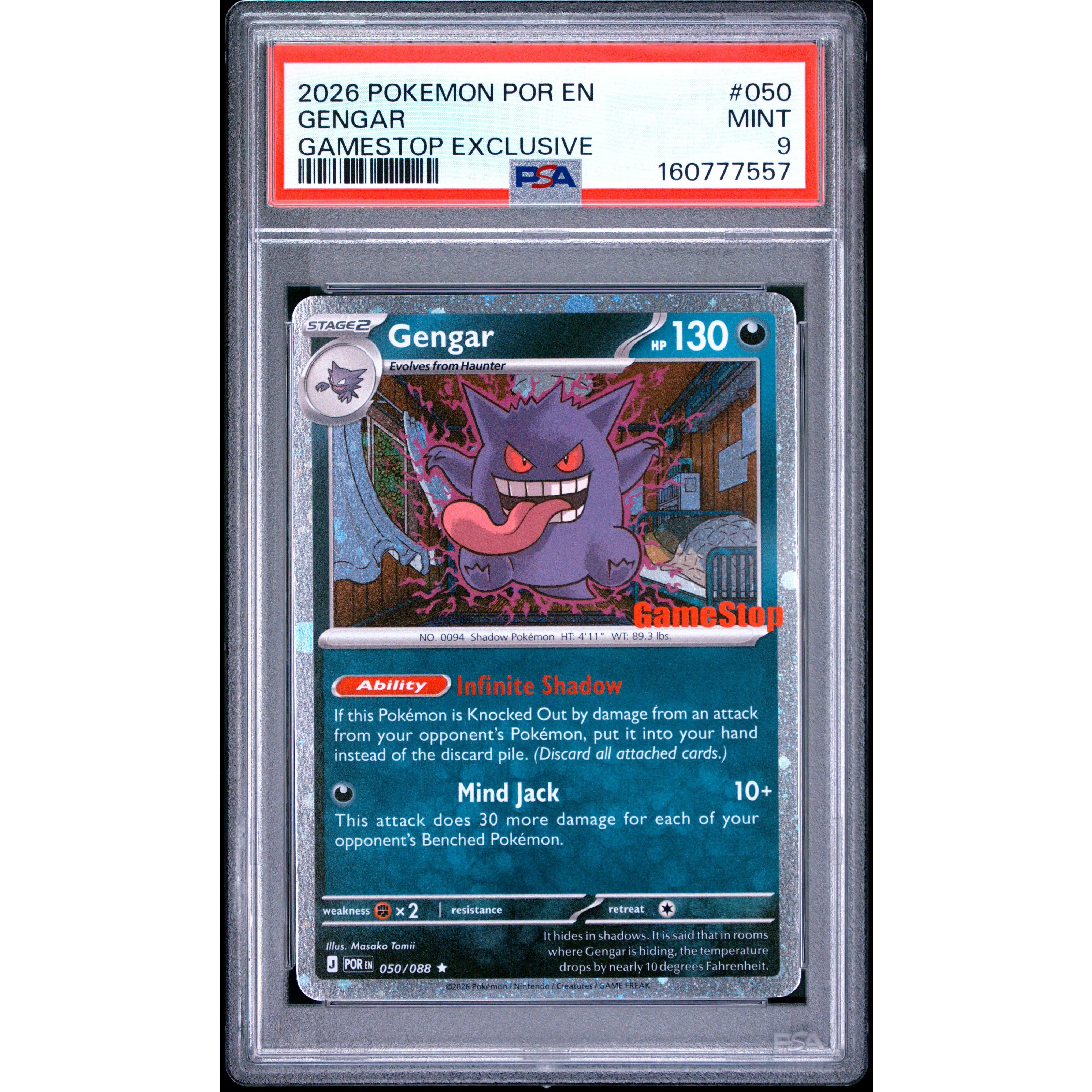 2026 Pokemon Por En-Perfect Order Gamestop Exclusive Gengar 9 PSA #050