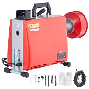 【Spotlight Day】VEVOR 66FT x 5/8 Inch Drain Cleaner Machine, 250W Electric Sewer Snake Auger Manual Feed - with 7 Cutters, 2 Steel Cables (66' x 5/8" and 15' x 3/8")& CW/CCW Control for 1.6" to 4" Pipes