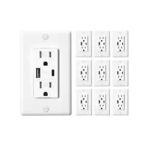 VEVOR USB Wall Outlet, 24 W 15A Tamper Resistant Electrical Outlet with 1 Type C 1 Type A Ports, 2 Three-prong AC Outlets, Screwless Wall Plate Included, Charging for Multiple Devices, White