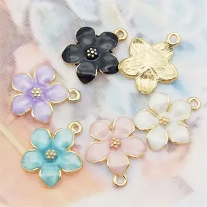 10pcs Elegant Cherry Blossom Enamel flower pendant - Alloy pendant for DIY jewelry making, perfect for bracelets, necklaces, earrings, etc. Cherry blossom metal pendant charm