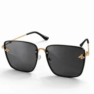 Oversize Womens Square Bee Sunglasses with Gold Accents and Gold Frame for Stylish Sun Protection