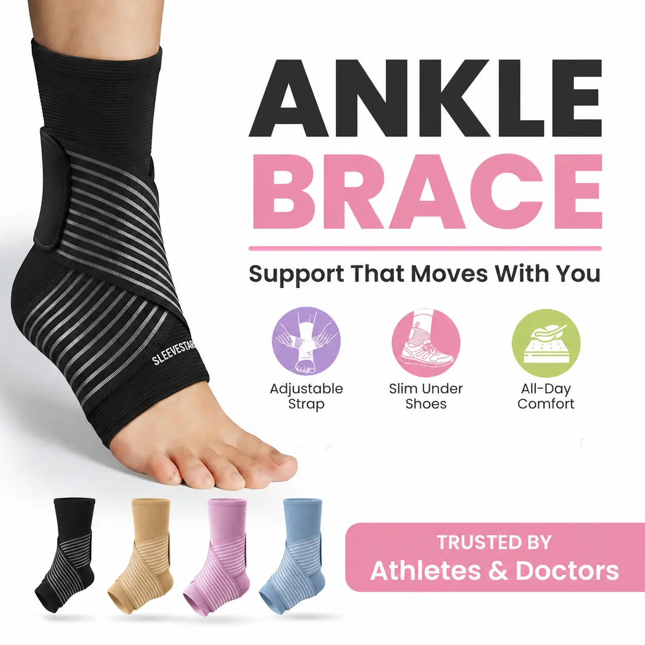 Ankle Brace Compression Sleeve for Men and Women - Pull-On Sports Support for Sprain Relief, Plantar Fasciitis Relief, and Achilles Tendon Protection, S