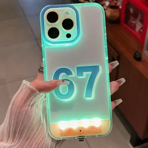 Sound-Control 67 Glowing Hollow Cartoon Phone Case, Unique Call Light, Couple Style, Six Seven Kids Gift, Fits iPhone X/XR/XS MAX/11/12/13/14/15/16/17 Pro/Plus/Pro Max