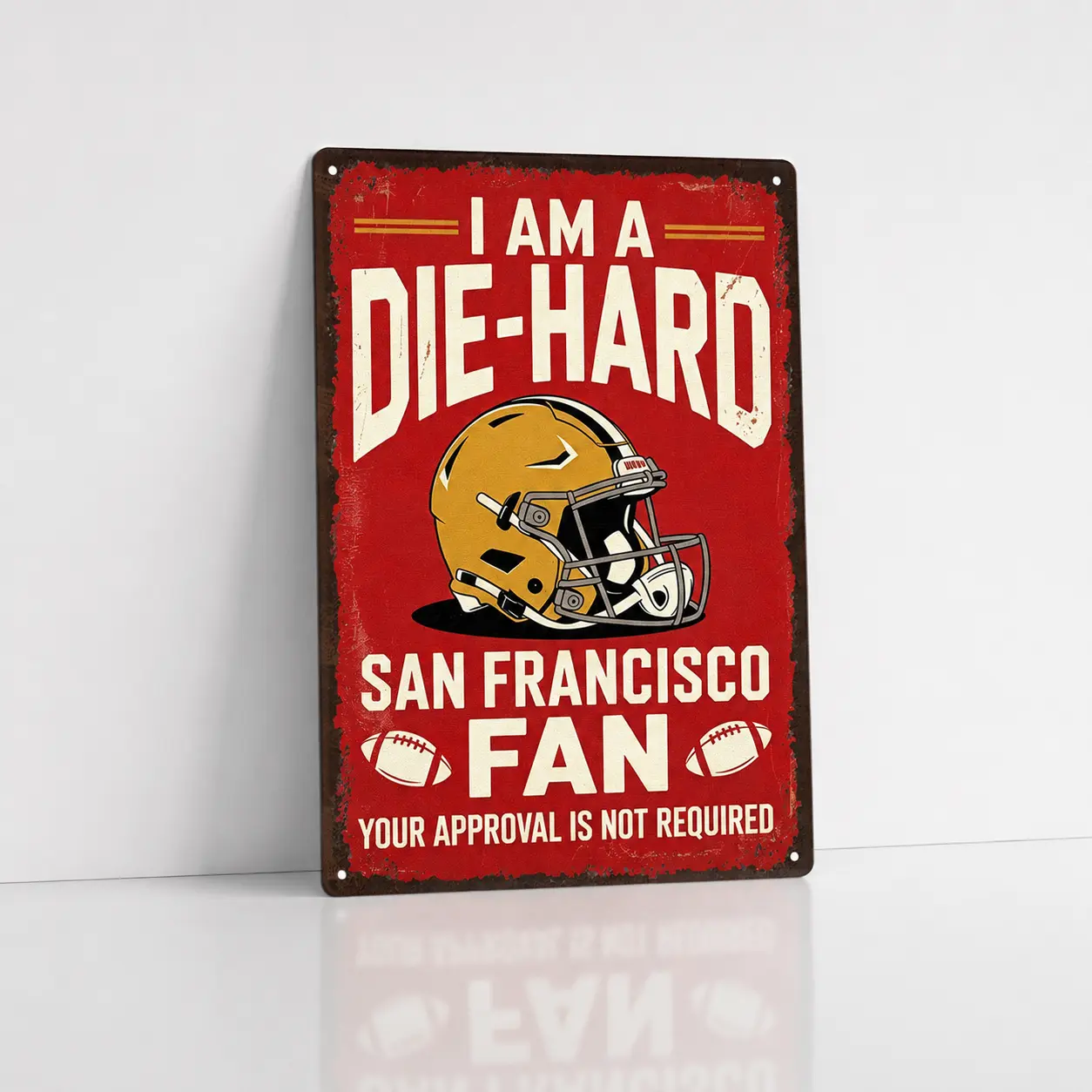 Vintage Rustic Aluminum San Francisco Football Fans Metal Tin Sign, 8x12 in Hangable Home Decor Plaque, Retro Red and Gold Team Helmet Garage Wall Art