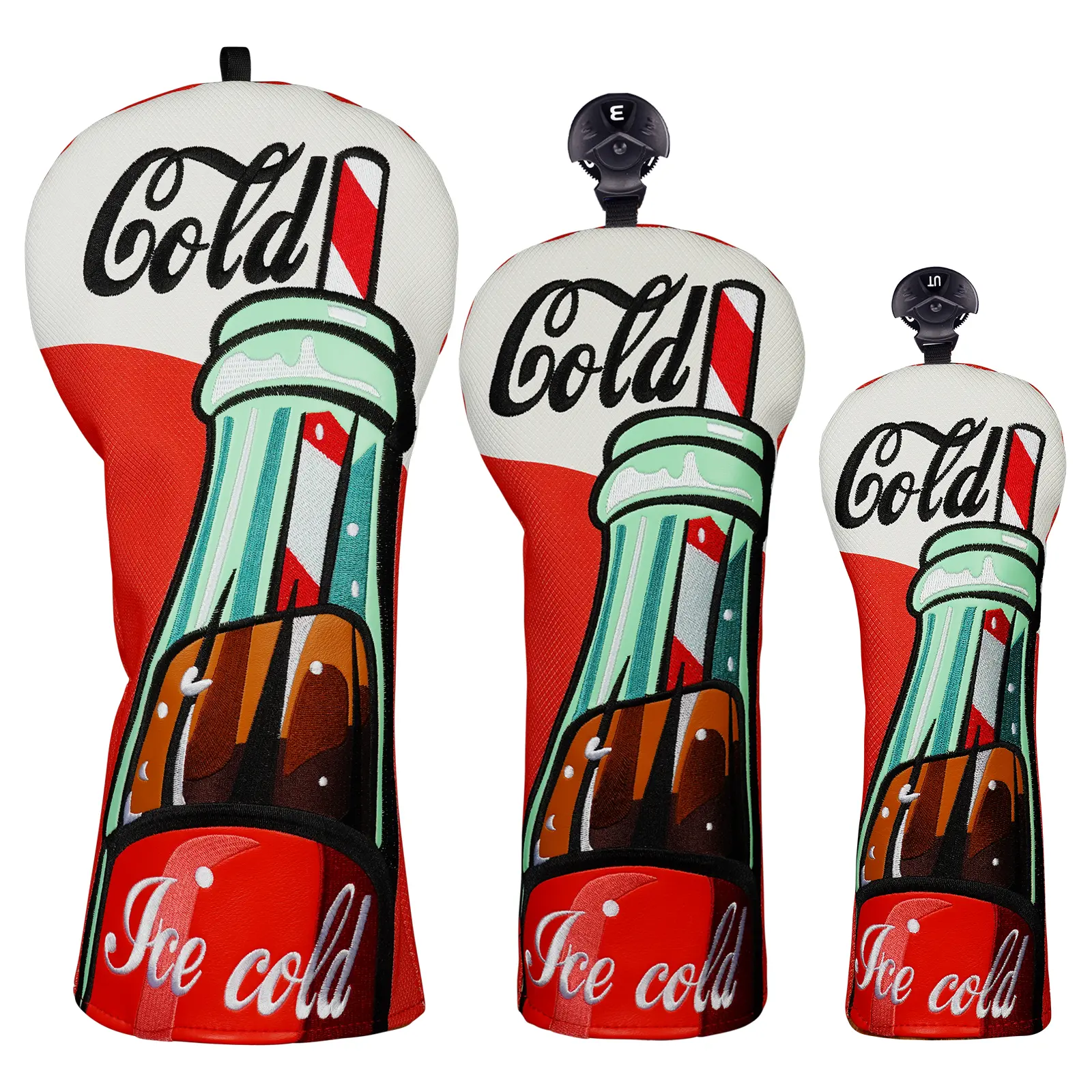 Craftsman Golf Ice Cold Cola Golf Club Headcover 3-Piece Set! Retro Design Driver/Fairway Wood/Hybrid Covers - Anti-Scratch Dustproof Golf Gear