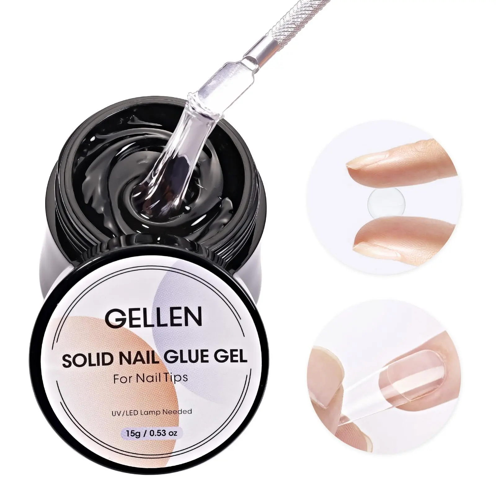 Gellen Solid Nail Glue Gel 15g - Nail Glue Gel for Nail Tips Press on Nails, Non-Sticky to Hand French Tips Gel