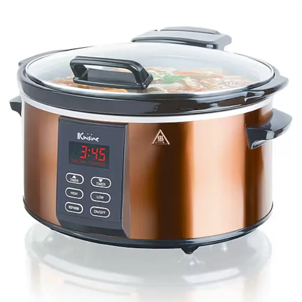 Euro Cuisine Programmable Slow Cooker with Preprogrammed Heating Settings Electric Crock Pot Digital Slow Cooker with Auto Keep Warm Removable Ceramic Pot Glass Lid Family Size Cooker for Soups Stews Chili Roast Meal Prep Home Kitchen