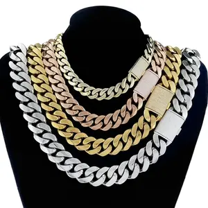 Miami Cuban Link Monaco Chain Necklace 8-22MM Stainless Steel 18K Gold Plated Hip Hop Jewelry for Men Women Daily Wear Gift