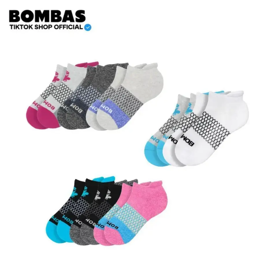 Pack 4/5 Bombas Ankle Socks, Cushioned Footbed & Honeycomb Arch Support, Seamless Toe, Blister Tab, Soft Cotton Blend, Size S, M, L, Women's Men's Daily wear