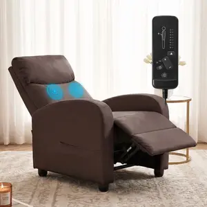 Massage Recliner Chair for Adults, Adjustable Home Theater Seating with Lumbar Support for Living Room, Modern Fabric Reclining, Brown